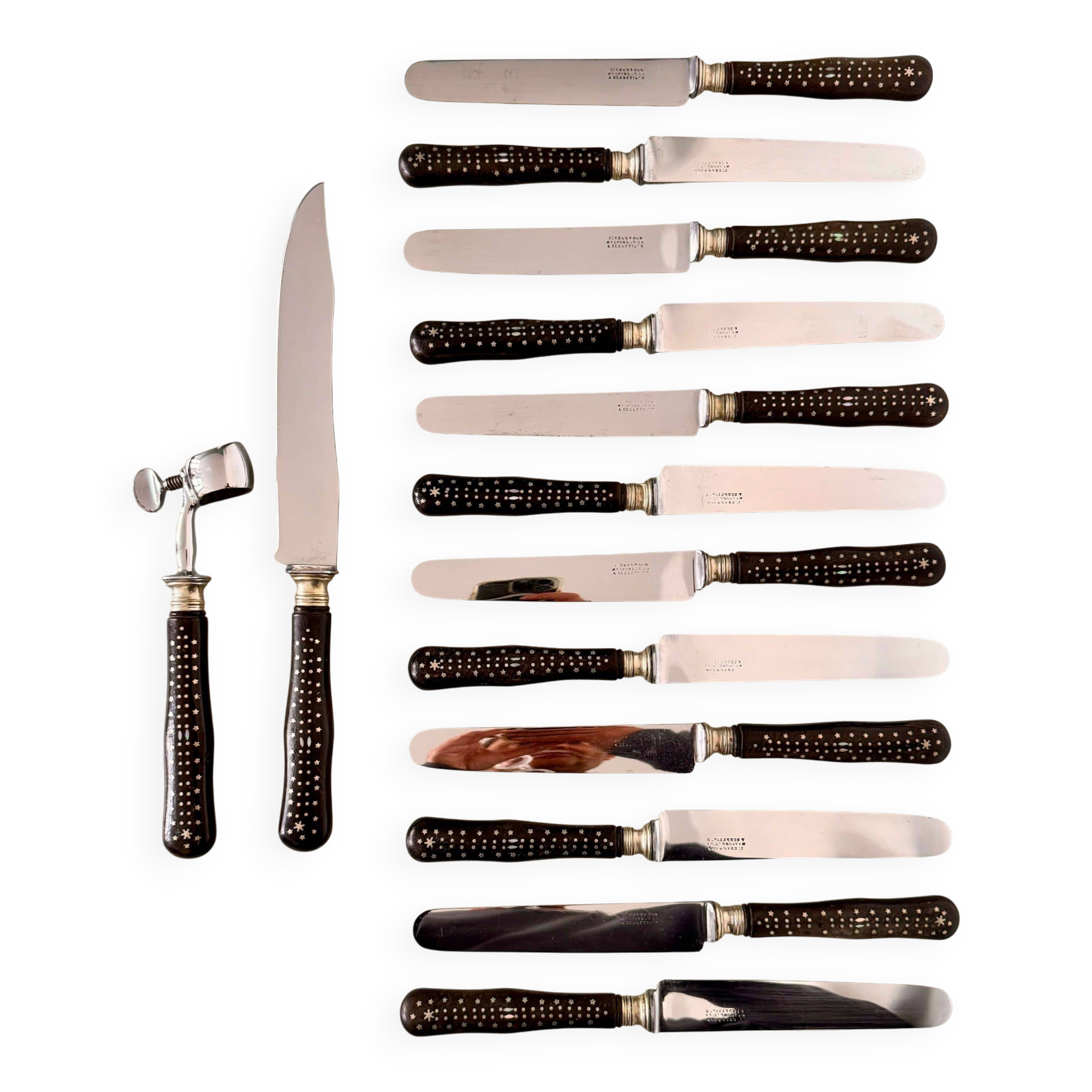 12 table knives and leg of lamb service 1900