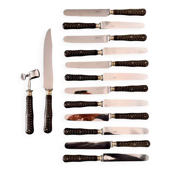 12 couteaux de table et service à gigot 1900