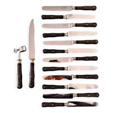 12 couteaux de table et service à gigot 1900