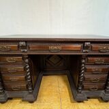 Exceptional Antique Portuguese Baroque Revival Twin Pedestal Desk  Spiral T