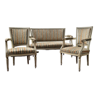 Salon de style Louis XVI,  canapé et deux fauteuils