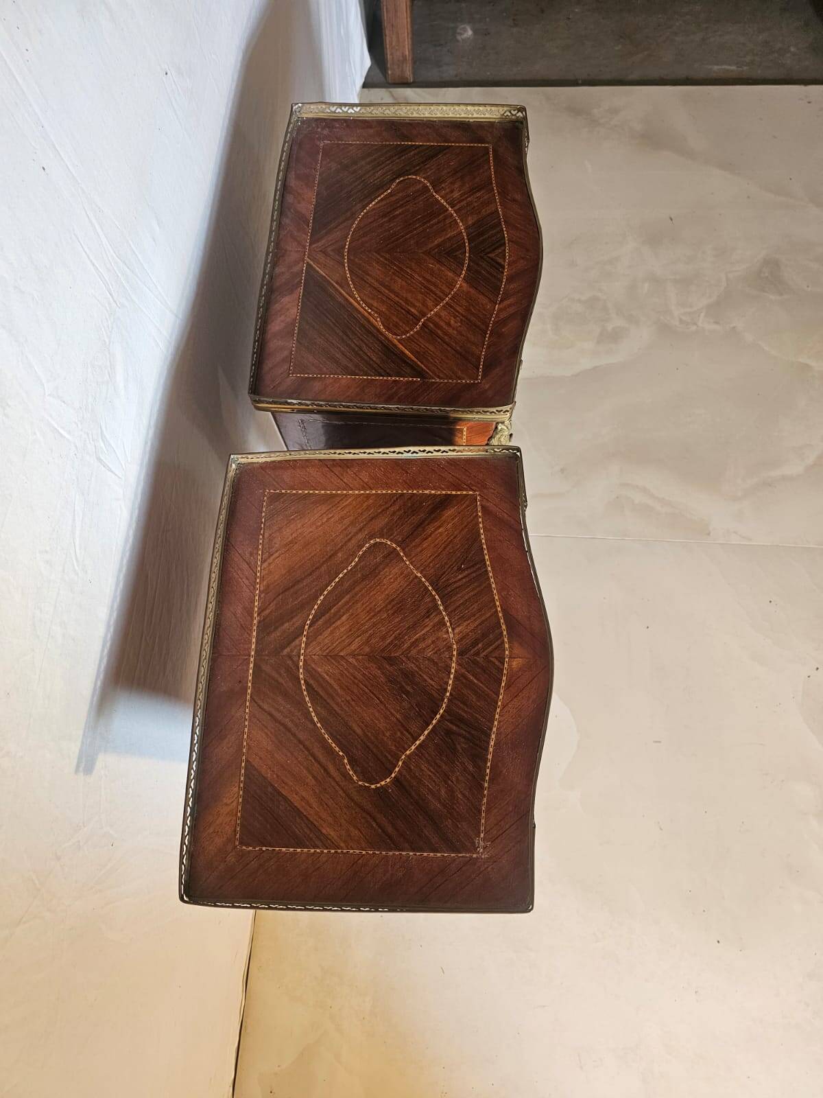 Pair of Louis XV style bedside tables in marquetry