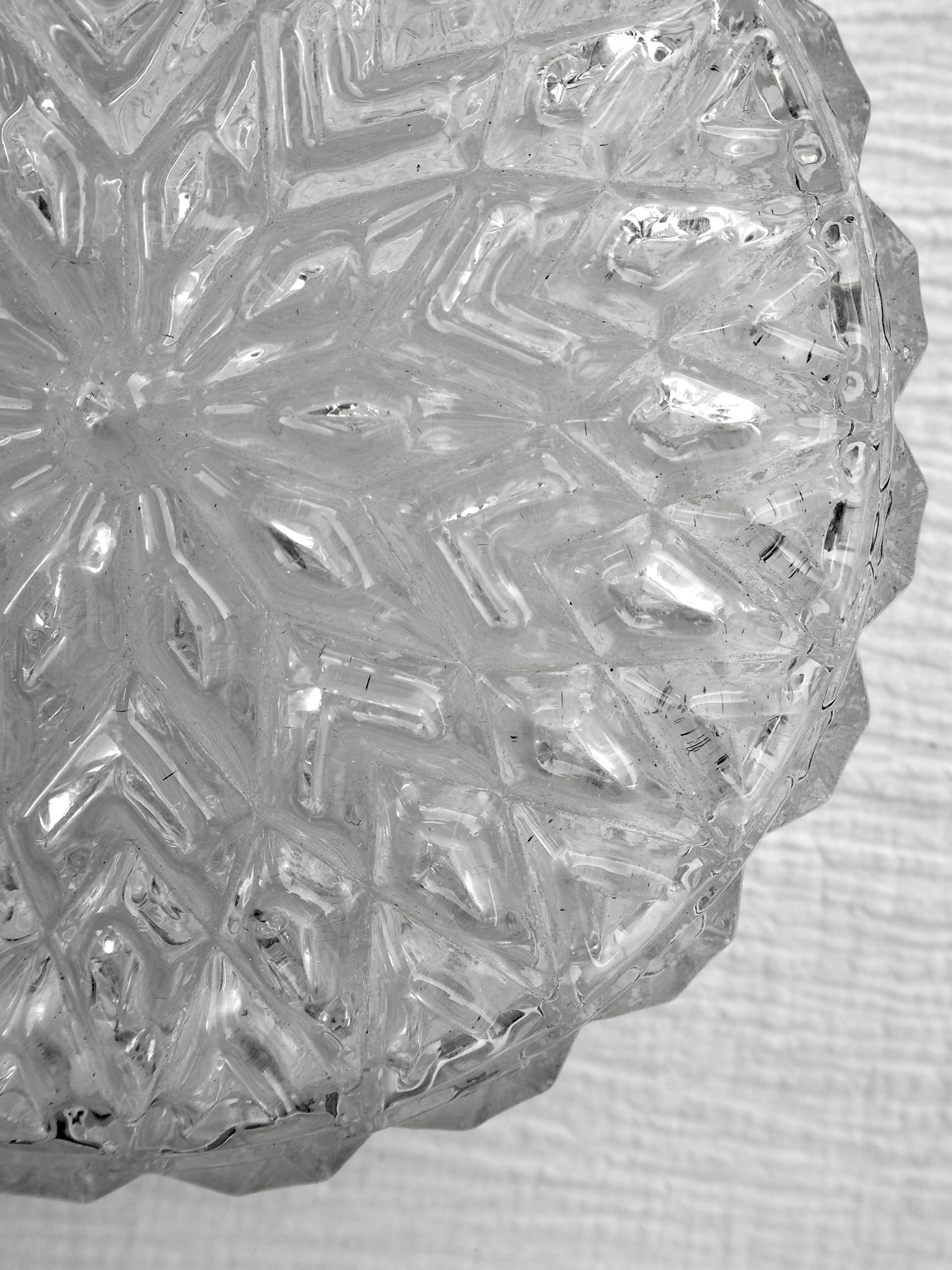 Pair of round ceiling lights in chiseled glass