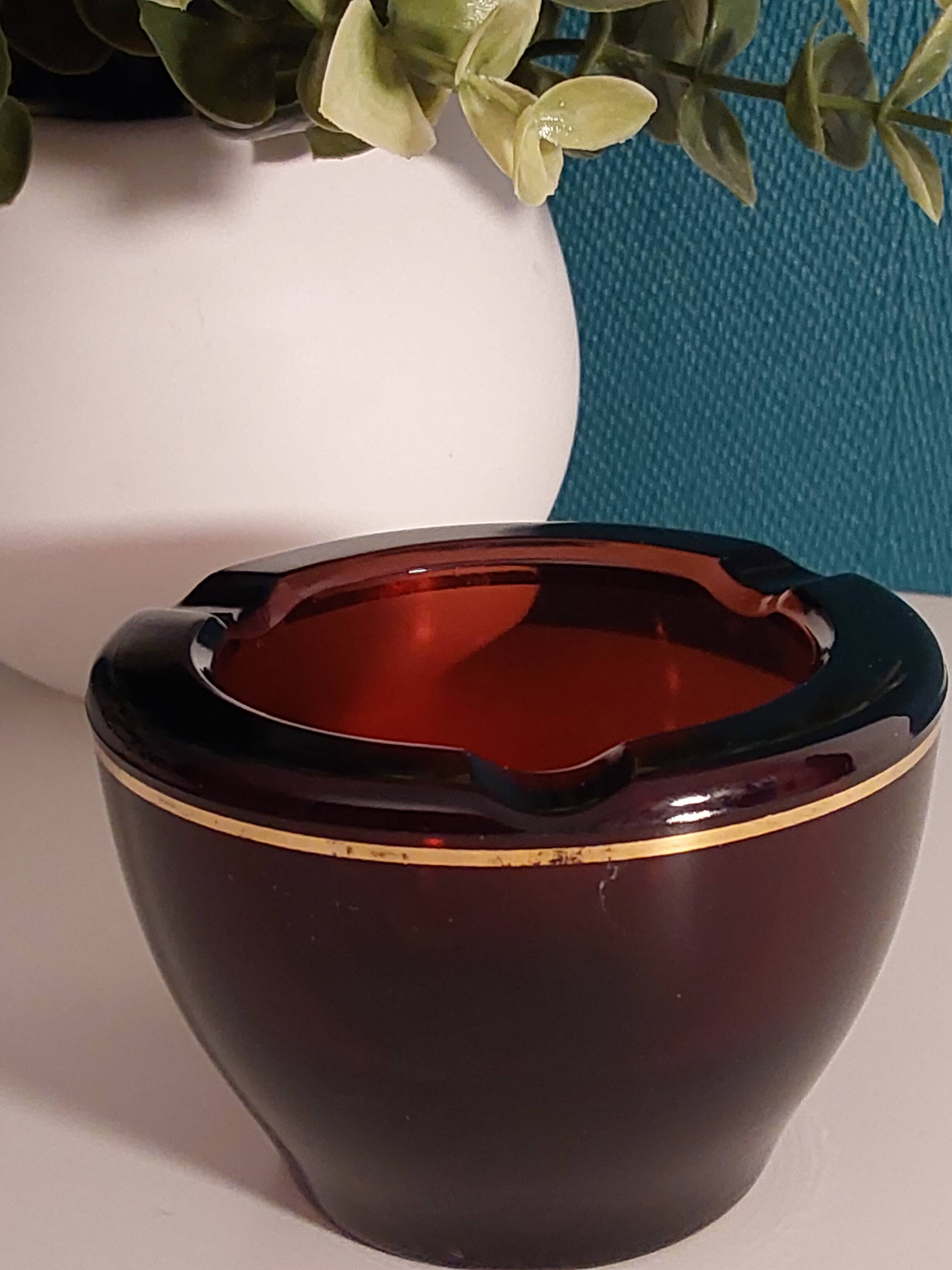 Amber glass ashtray