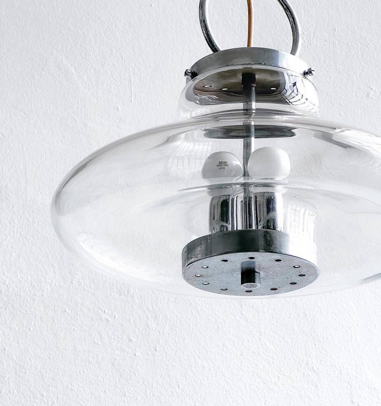 Vintage Murano Glass Accent Chandelier, Space Age Era Chrome Nason Mazzega Style