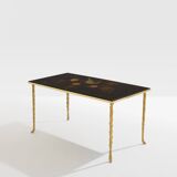Maison Baguès bamboo brass Chinese lacquered small coffee table 1950s