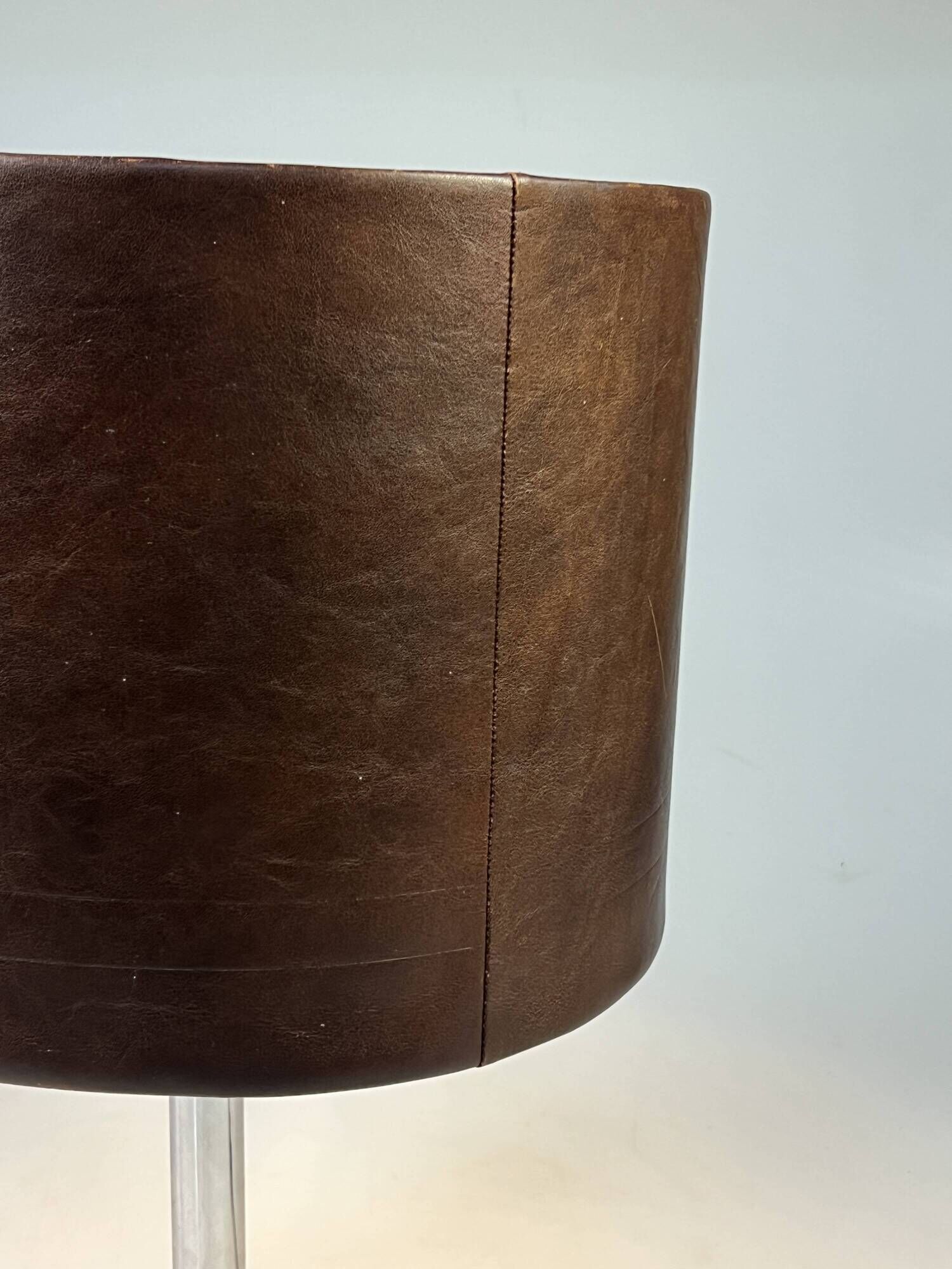 Vintage Table Lamp, Chromed Base and Leather Shade. 1970's