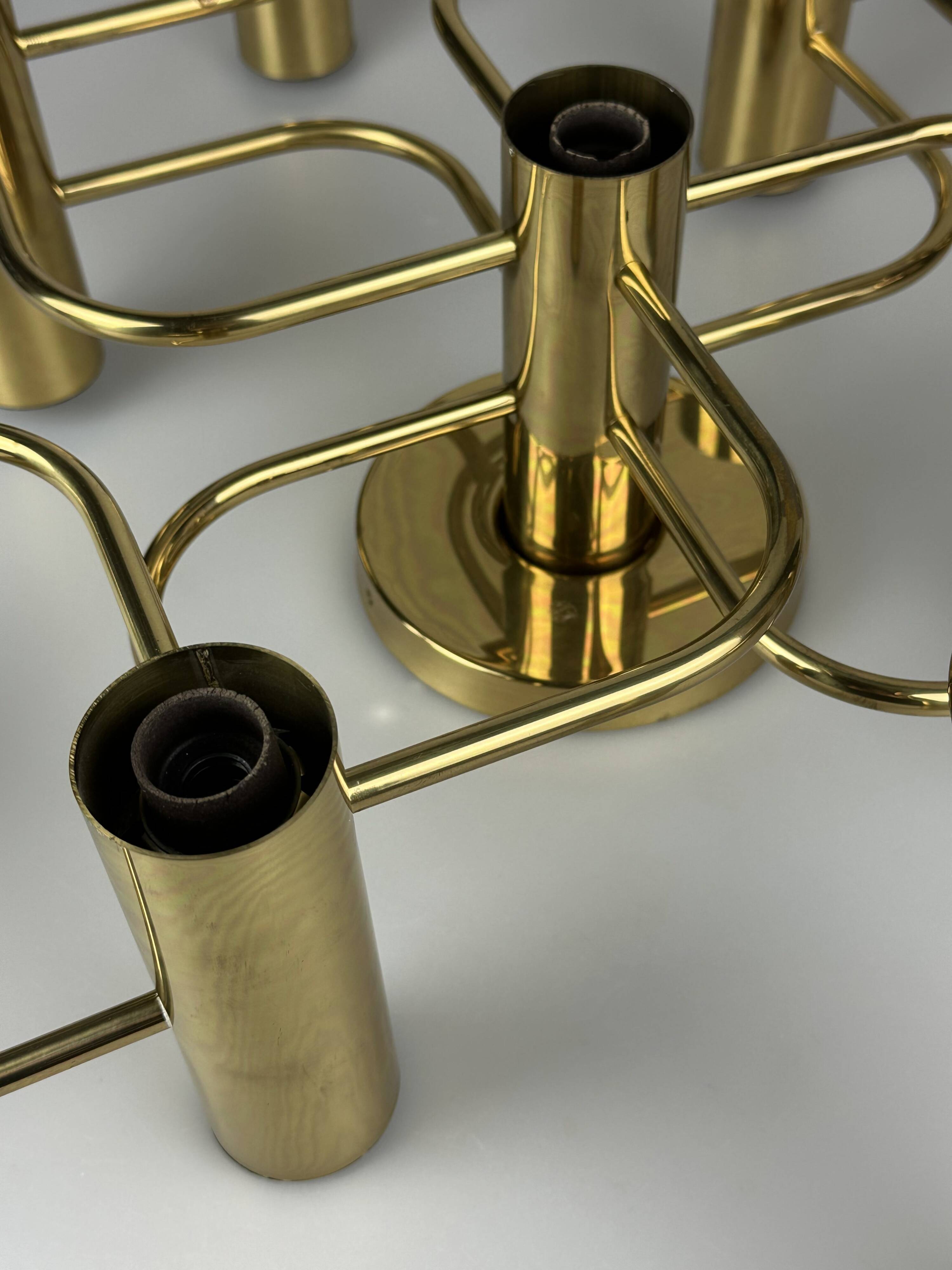 60s 70s 9-bulb ceiling lamp from Leola Leuchten Germany in brass