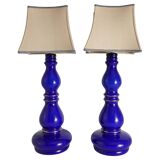 Baluster-shaped Cobalt Blue Glass Table Lamps, Rosdala Glassworks 1960, Set of 2