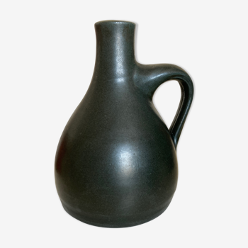 Vase 1960 en terre émaillée noir mat