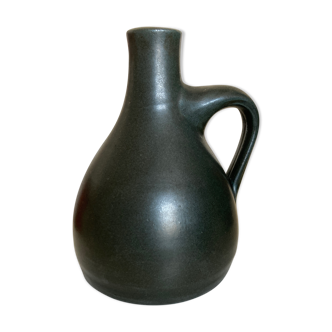 Vase 1960 en terre émaillée noir mat