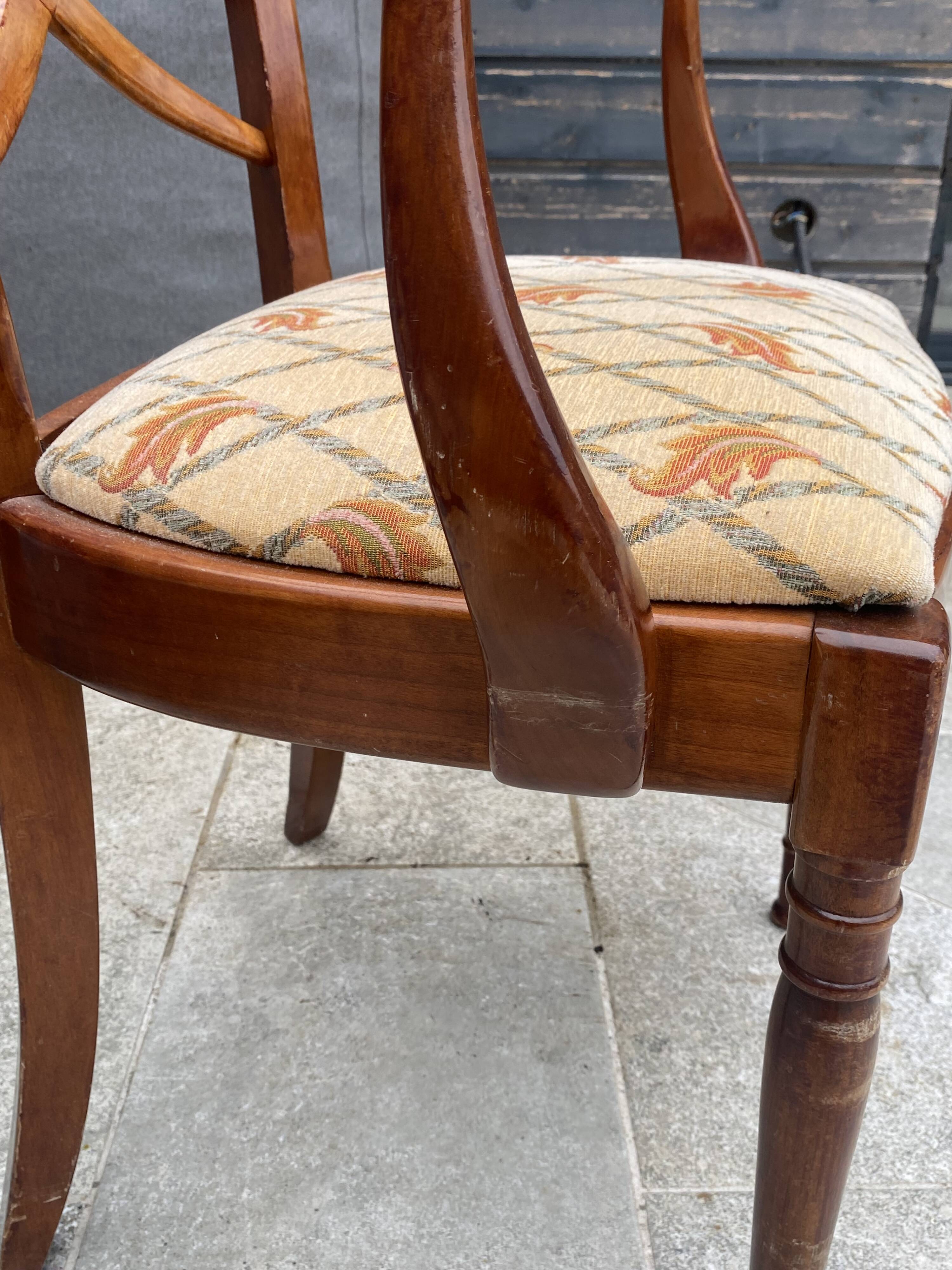 Fauteuil de bureau ancien en merisier et tissu