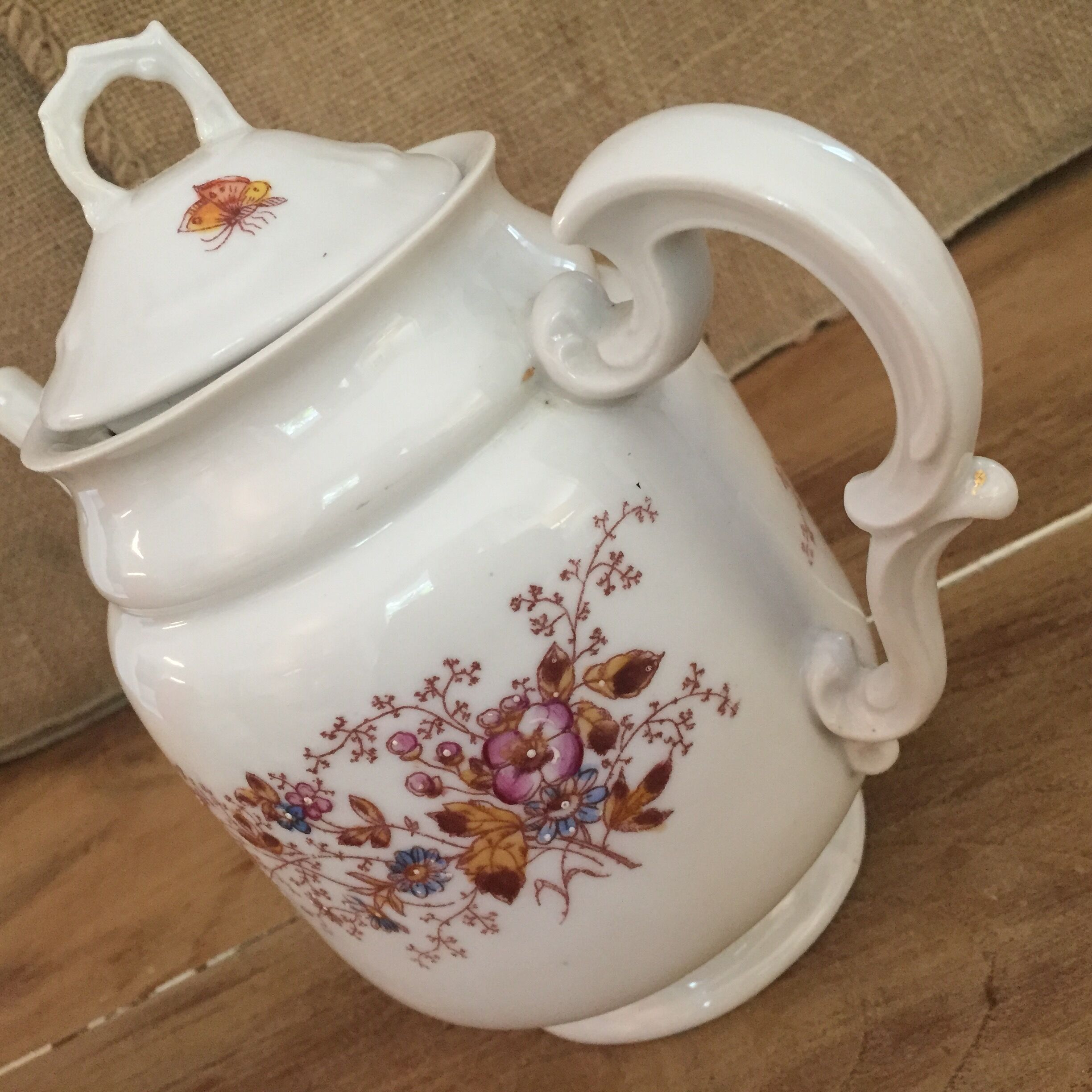 Teapot and its vintage porcelain milk jar