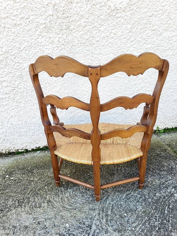 Provencal double armchair with woven rush in walnut