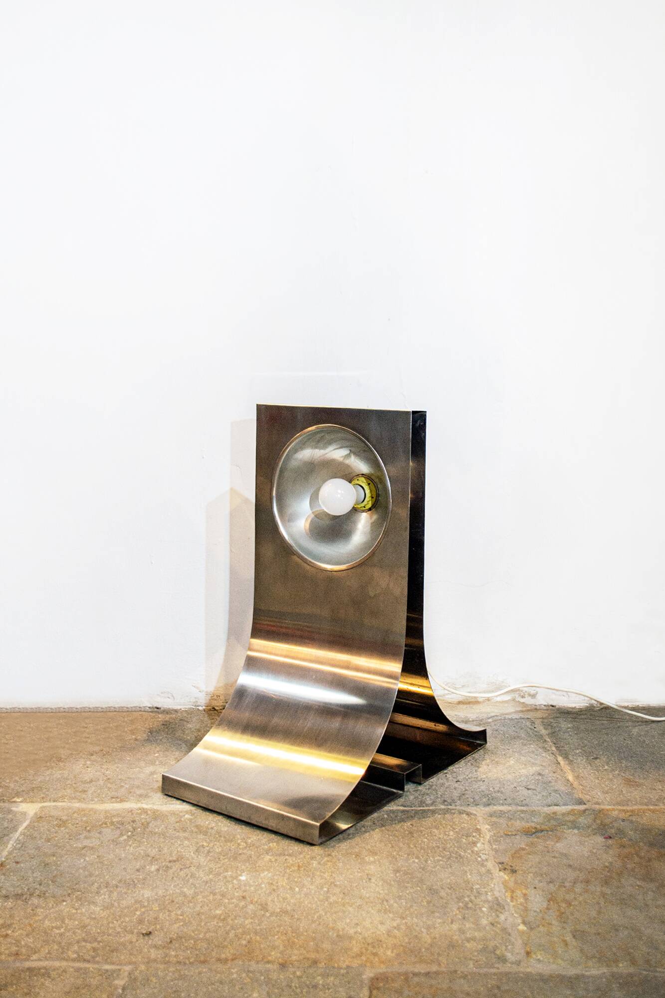 Lampada da terra Space Age in stile Michel Boyer in acciaio inossidabile 1970s