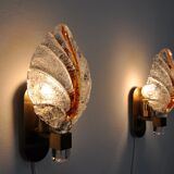 Pair of "leaf" wall lamps by Carl Fagerlund, Murano glass, Germany, 1970