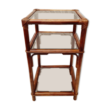 Rattan and smoked glass side table
