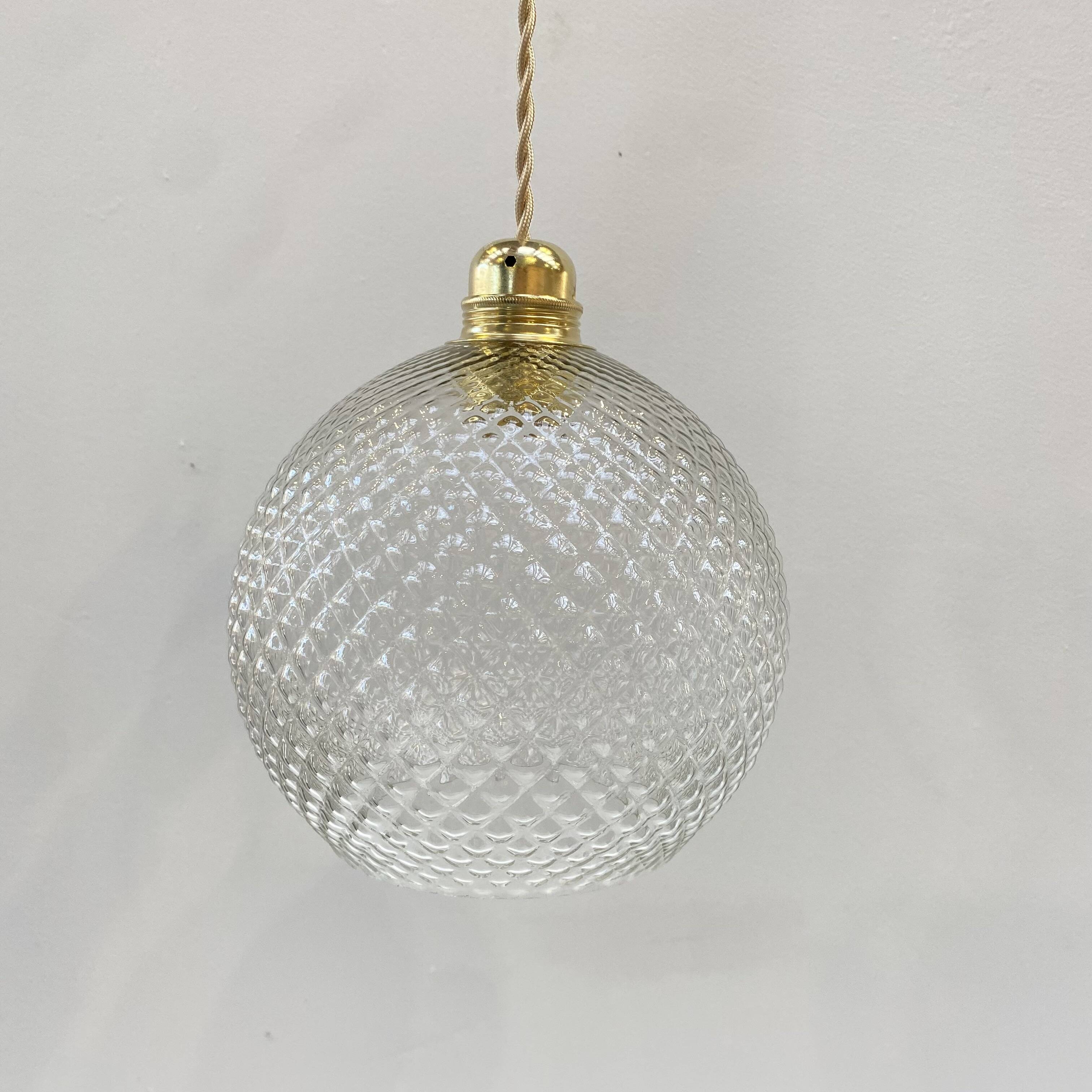 Large vintage pendant light in molded pressed glass