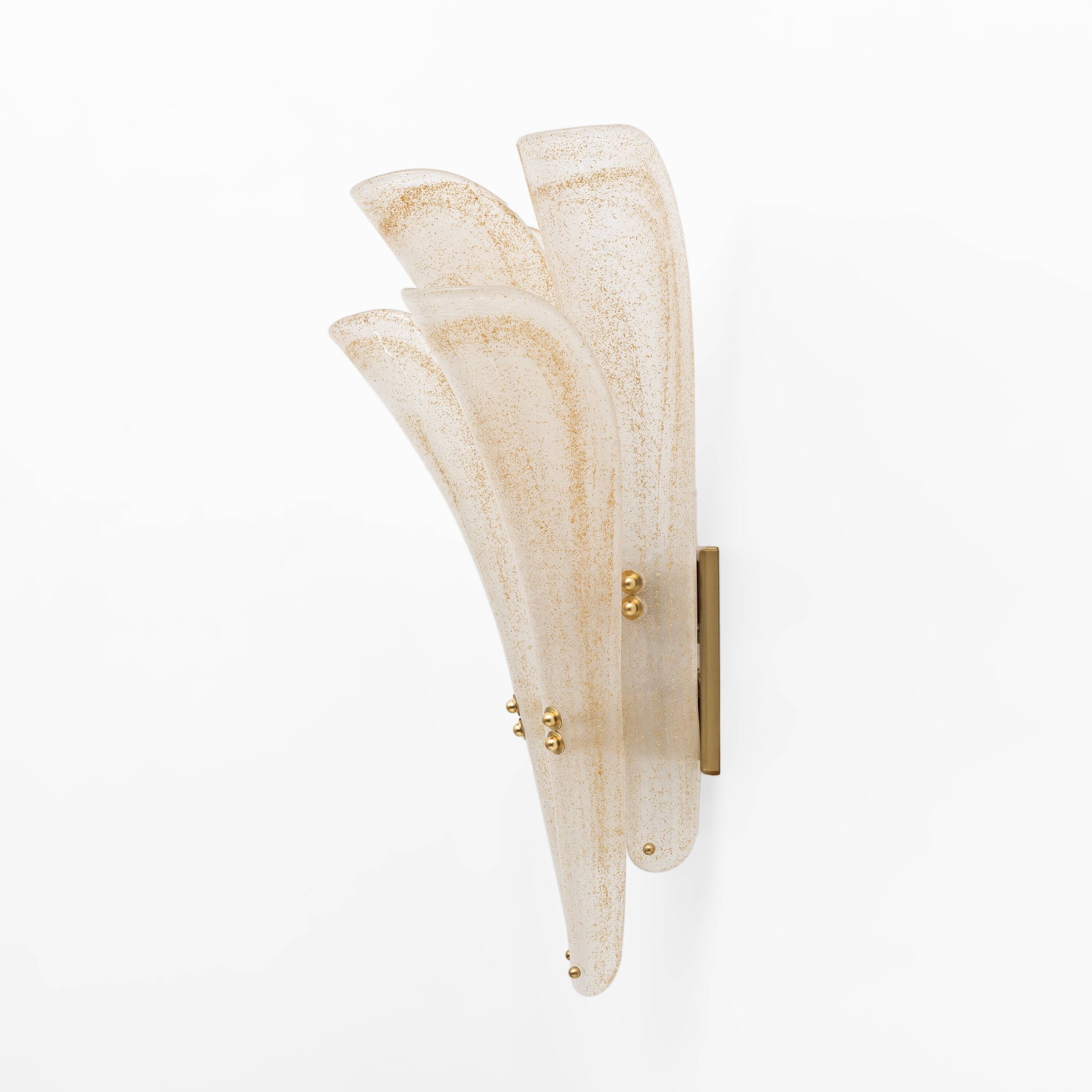 Pair of 20th Century Modern Sconces in Frosted Murano glass and Gold Leaf