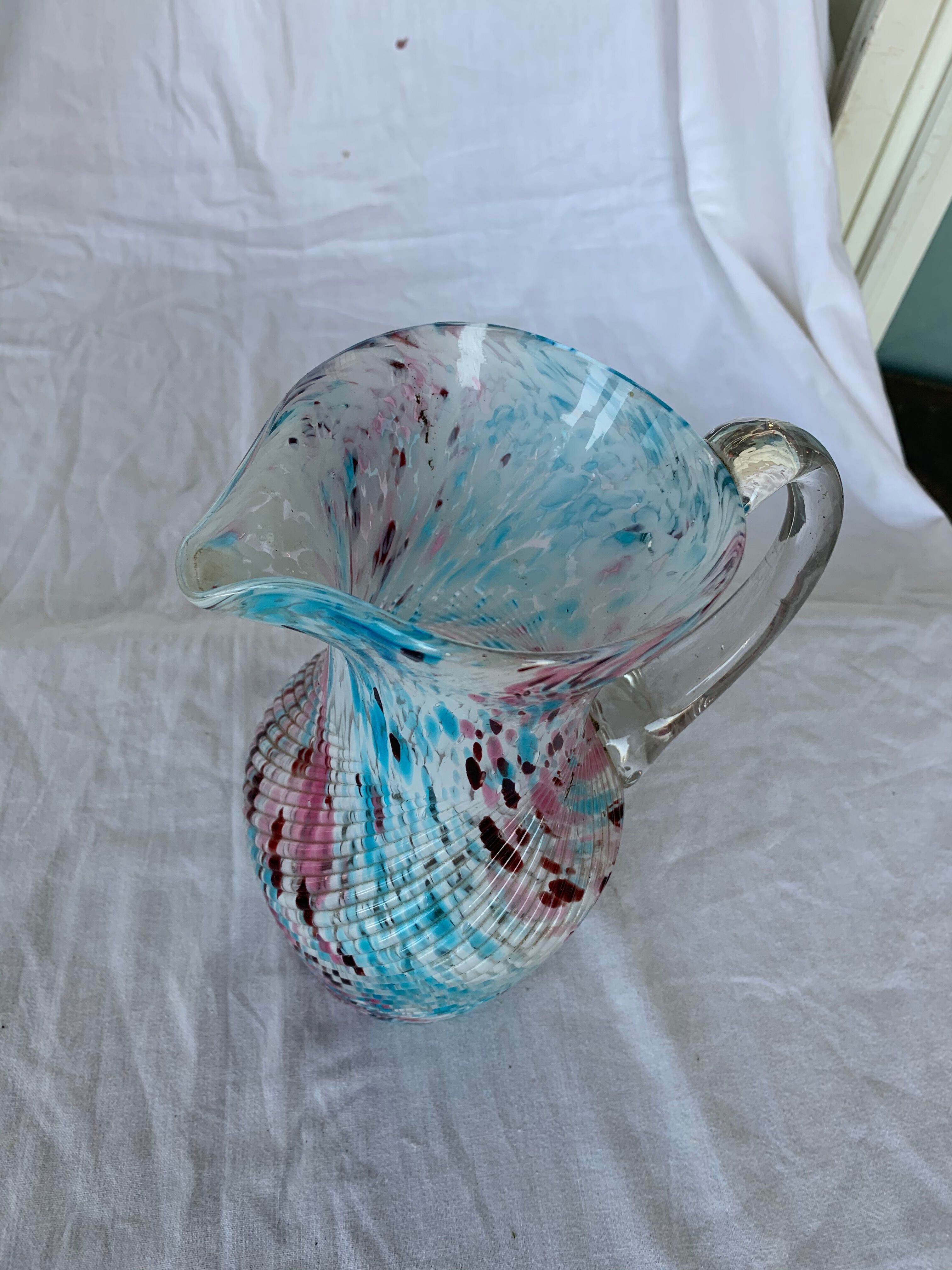 Pink blue pitcher in Murano glass