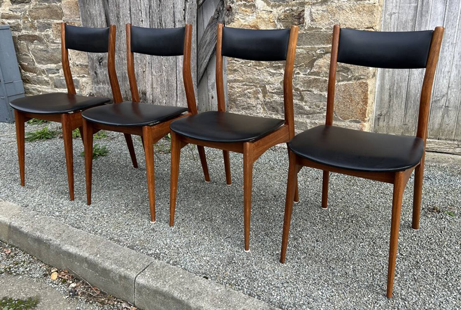 Four teak and black sky chairs, Scandinavian spirit, vintage, 60s