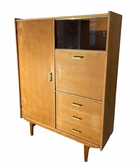 Vintage Scandinavian teak bookcase, vintage office cabinet secretary