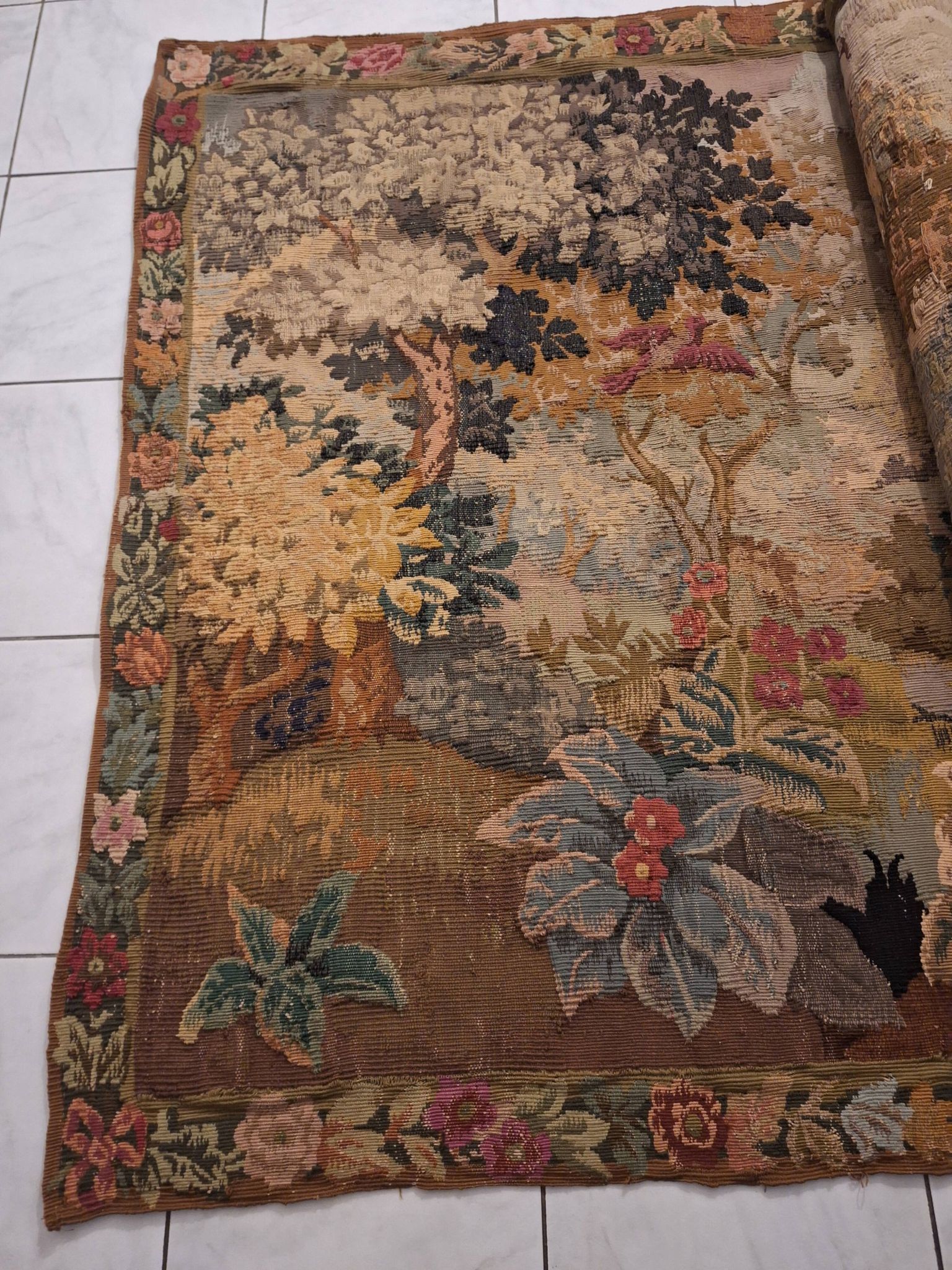 Tapisserie de laine "Verdure Flamande" de la manufacture Robert Four
