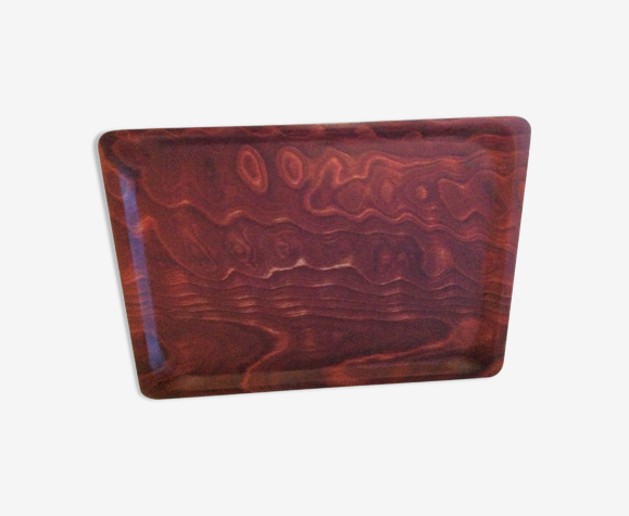 Plateau rectangulaire imitation palissandre style scandinave / vintage années 60-70