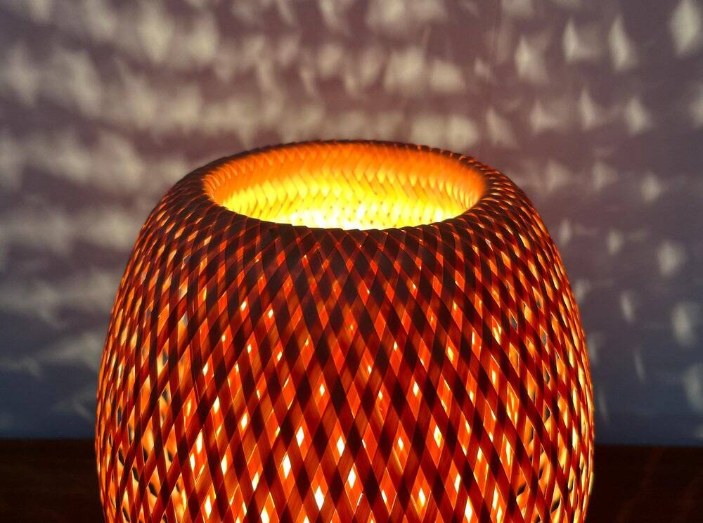 Vintage Scandinavian table lamp in bamboo and wood, 1970s.