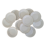 Old Earthenware Dinner Plates Hamage and Moulin des Loups White and Vintage Golden Fillet