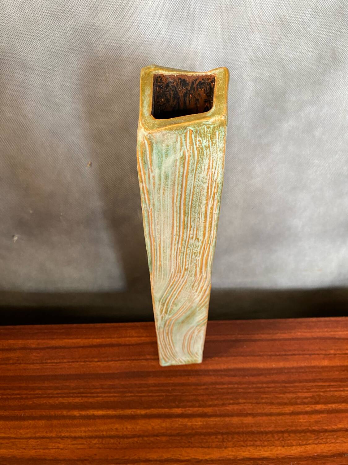 Old ludovic dagon ceramic vase green & beige vintage design shape