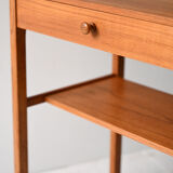 Table de chevet scandinave vintage en teck avec étagère