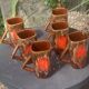 6 enamelled ceramic mugs, red and brown, Vallauris, vintage and designer