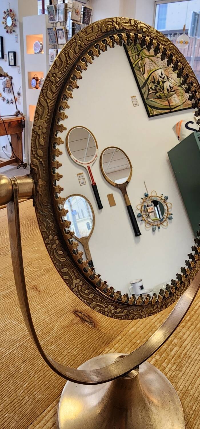 Brass standing mirror