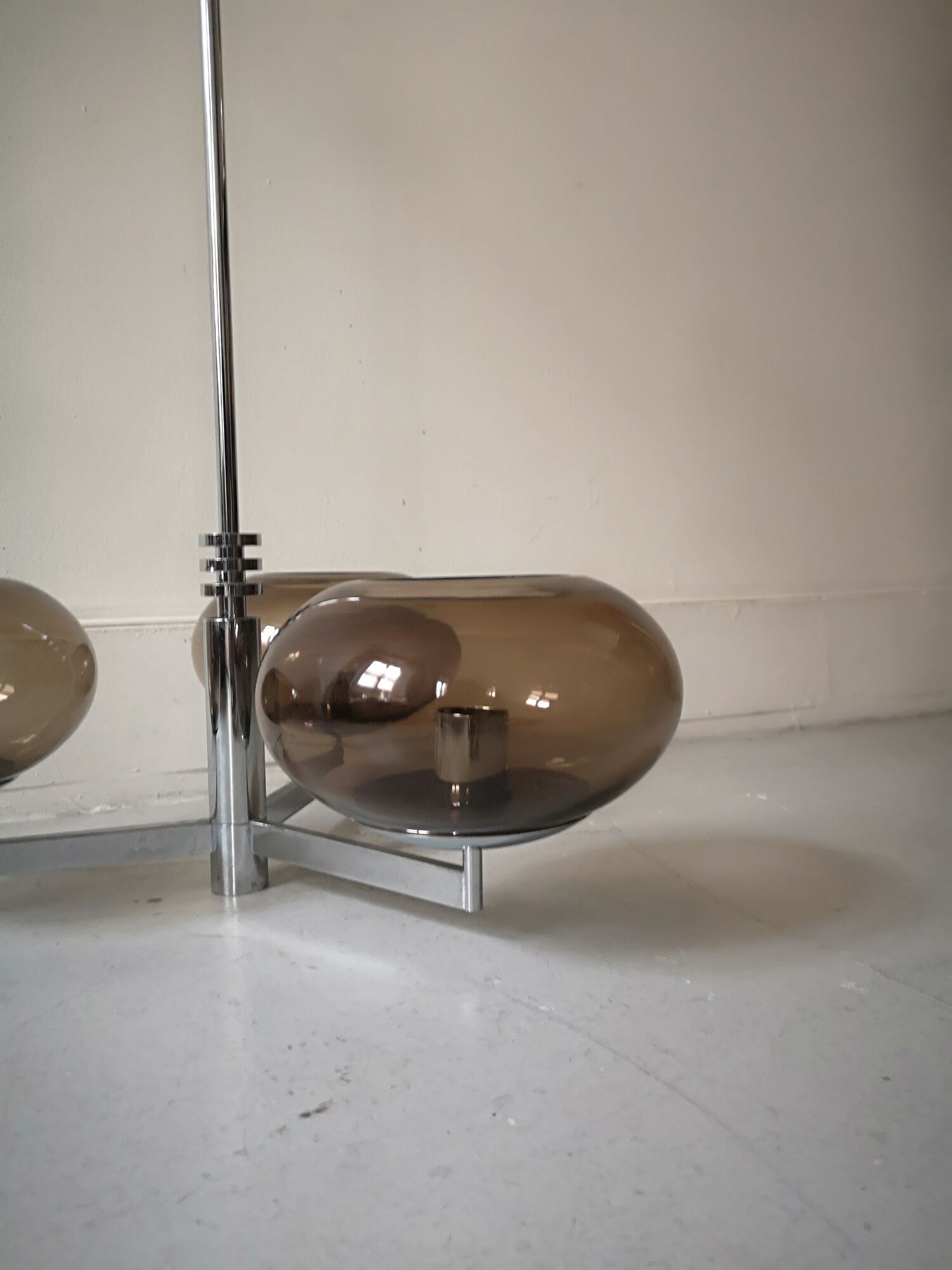 suspension in chrome and smoked glass from Sciolari, italy 1970