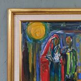 Mid-Century Modern Swedish "Just Married" Vintage Street Scene, Framed Oil Painting