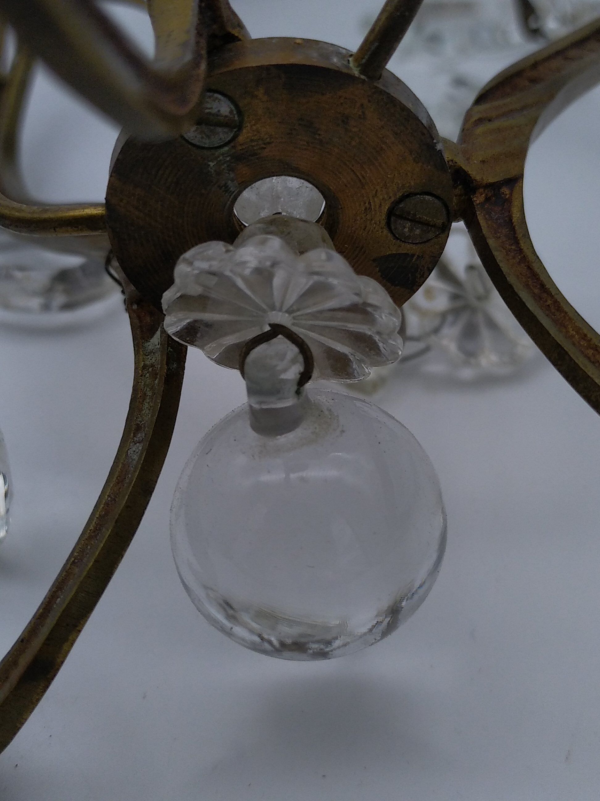 Suspension, pampilles flowers and drops, brass, 1 fire