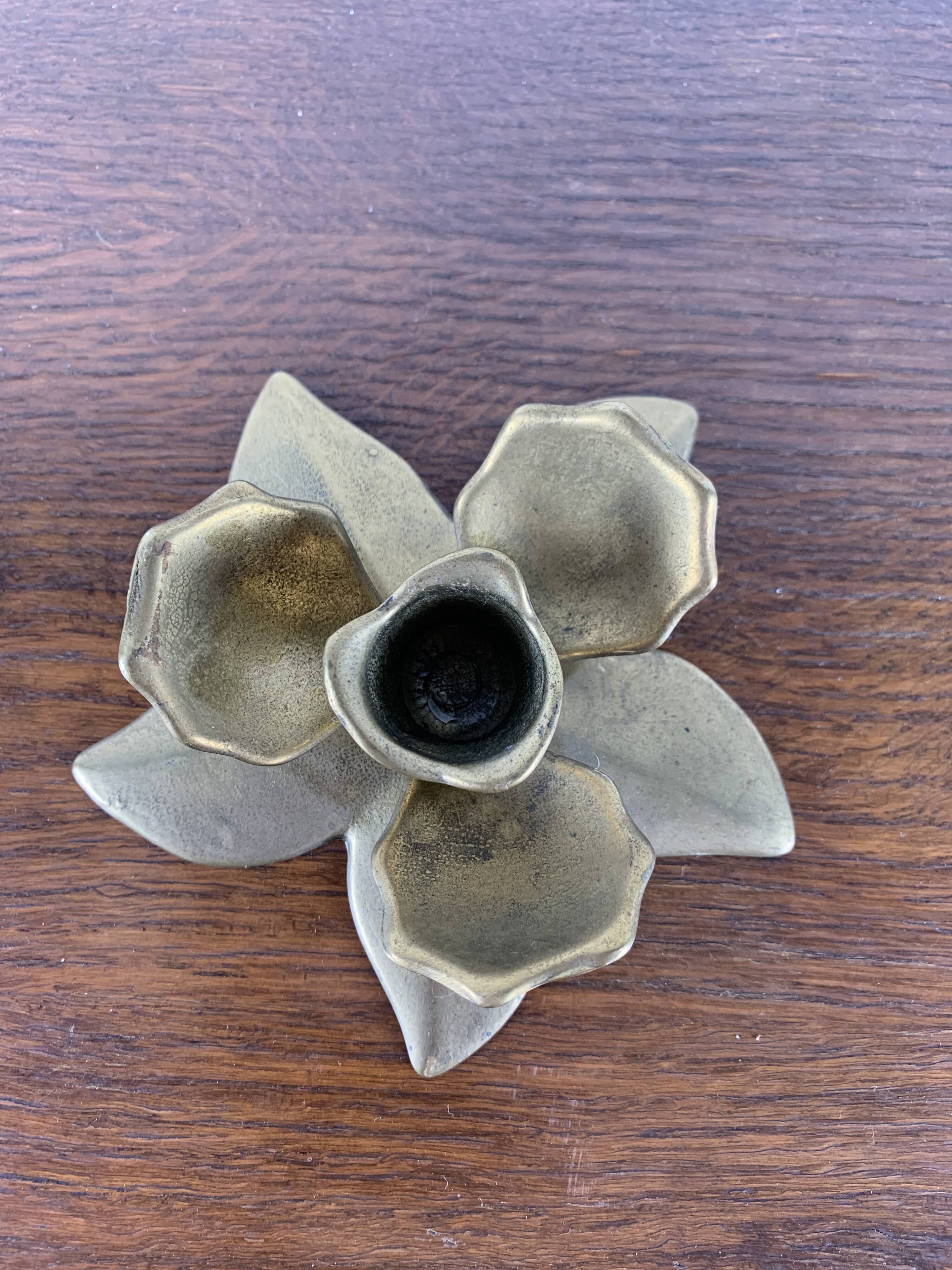 Brass Flower Candle Holder, 1970