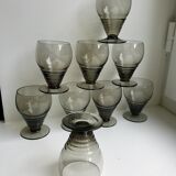 Set of 9 art deco liqueur glasses in smoked glass 30-40s