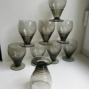 Set of 9 art deco liqueur glasses in smoked glass 30-40s