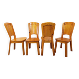 Set of 4 vintage chairs in pine from the 70s