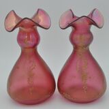 Old pair of vases glass paste enhanced with golden enamel art nouveau décor