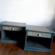Pair of vintage Maugrion style rattan bedside tables.