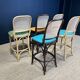Set of 5 high chairs in light wood and dark wood with canework