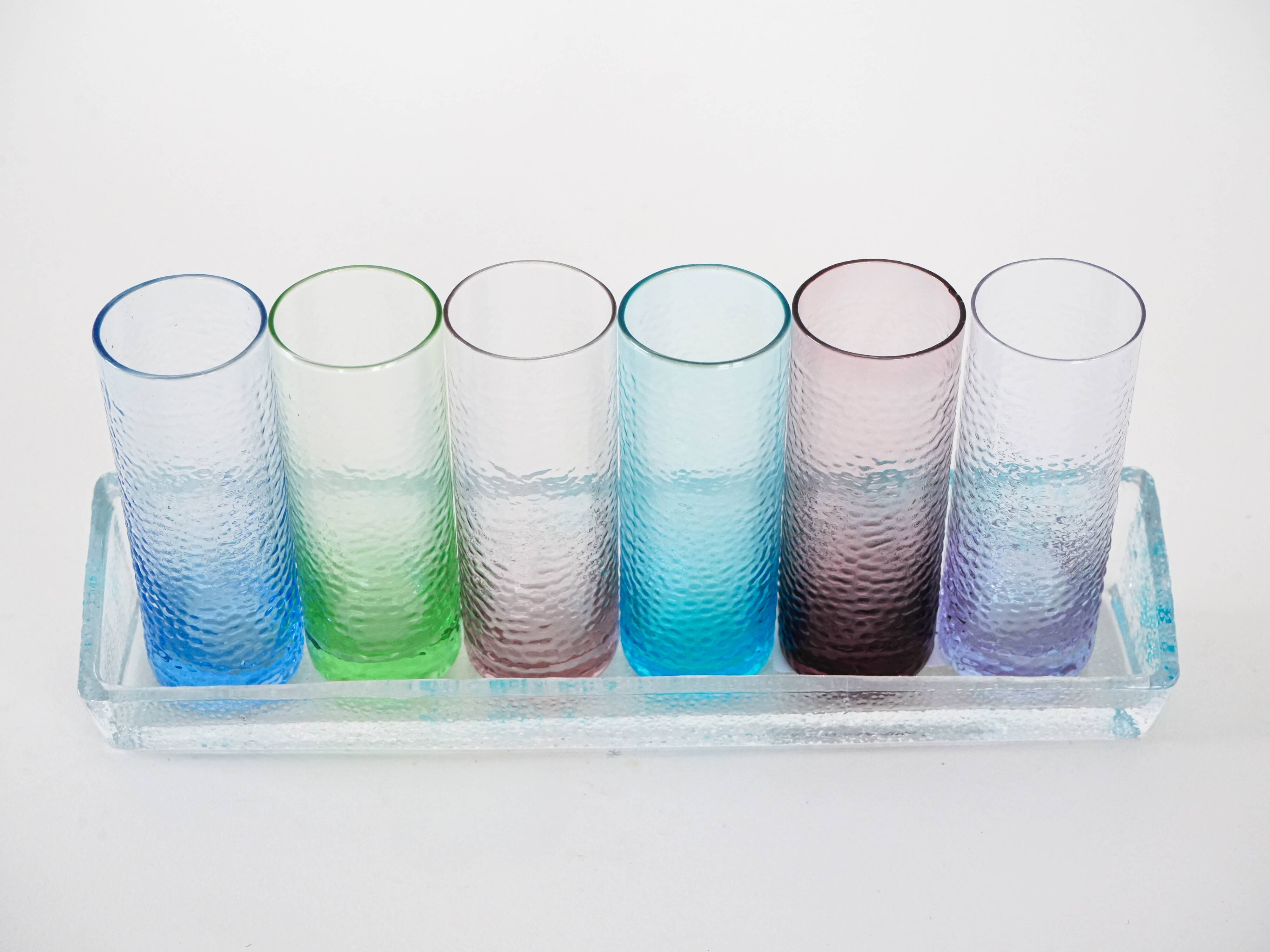 Set of glasses with a tray, Italian design, 1970s, made in Italy