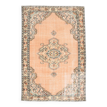 6x9 Peach & Light Green Oriental Vintage Area Rug, 183x273Cm