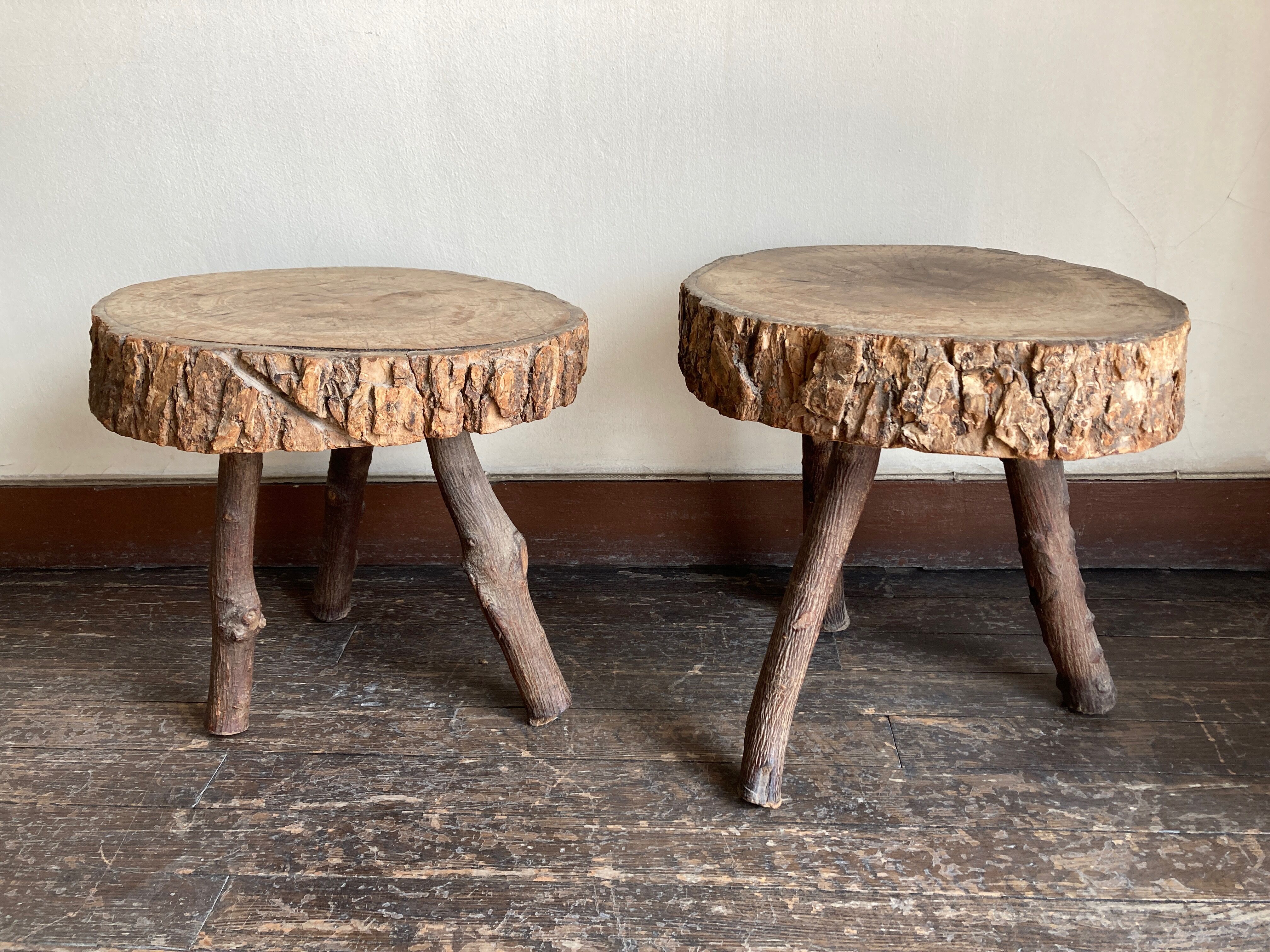 Pair of mountain coffee tables made of logs 1970