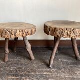 Pair of mountain coffee tables made of logs 1970