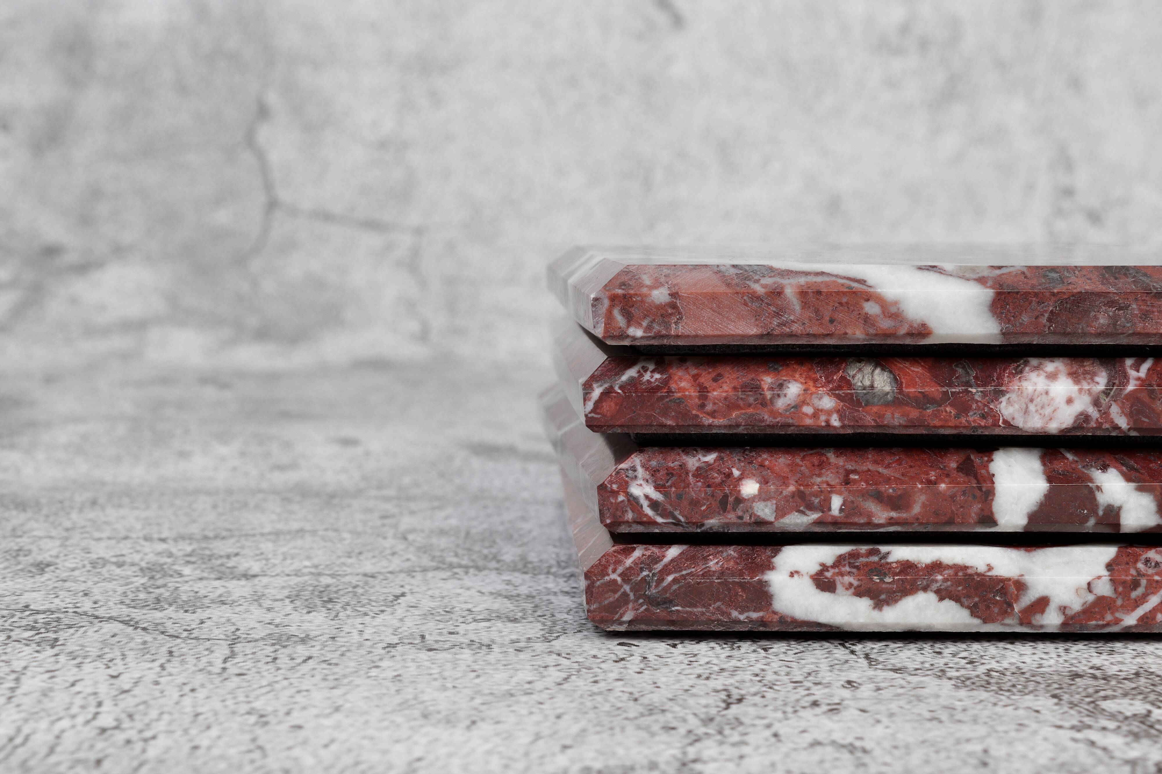 Madeji – Red Square Natural Marble Coasters - set of 4