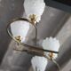 Vintage brass suspension with thick milk glass globe, brass chandelier.